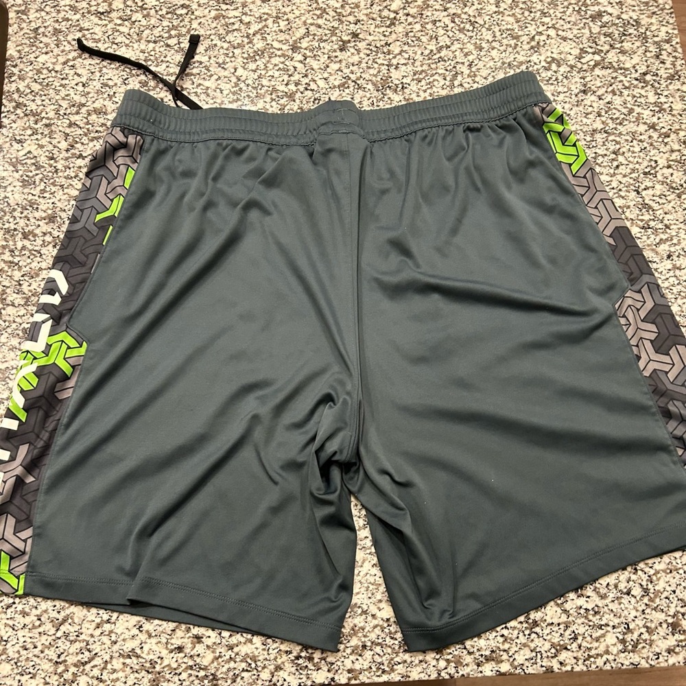 Under Armour Dark Gray and Neon Green Athletic Shorts - Picture 2 of 3